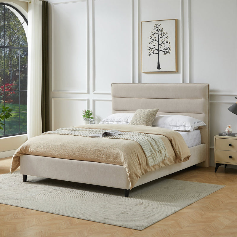 Cama tapizada con respaldar lineas Beige - Farmacias Arrocha