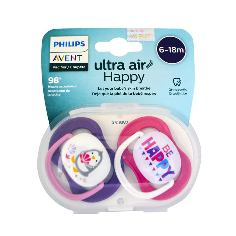 Avent 2 Chupetes Ultra Air 6 - 18M/ Girl Penguin - Farmacias Arrocha