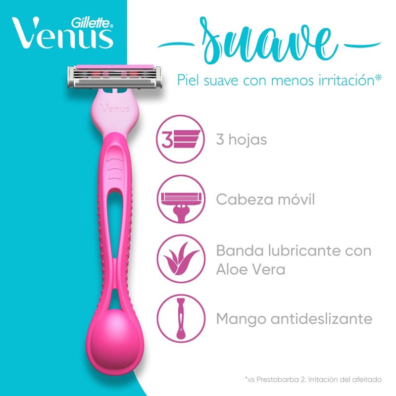 Máquina de afeitar para Mujer Gillette Venus Suave con Aloe y 3 hojas 4 uds - Farmacias Arrocha