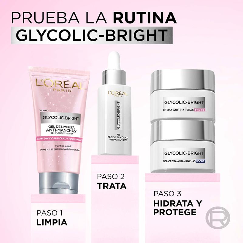 Sérum Facial L'Oréal Paris Glycolic Bright antimanchas Ácido Glicólico y Niacinamida 30 - Farmacias Arrocha