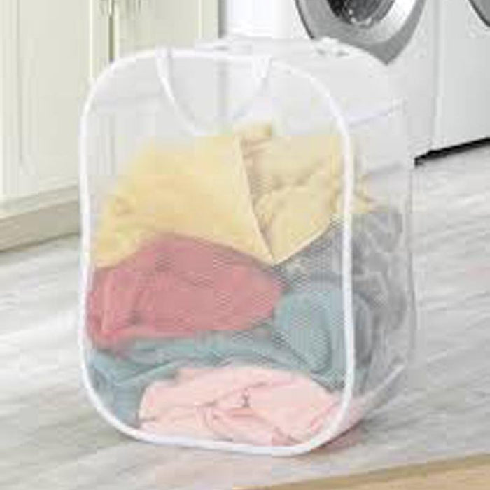 Whitmor Pop & Fold 3-Section Laundry Sorter Hamper - Paloma Gray, Lightweight Mesh With Carry Straps