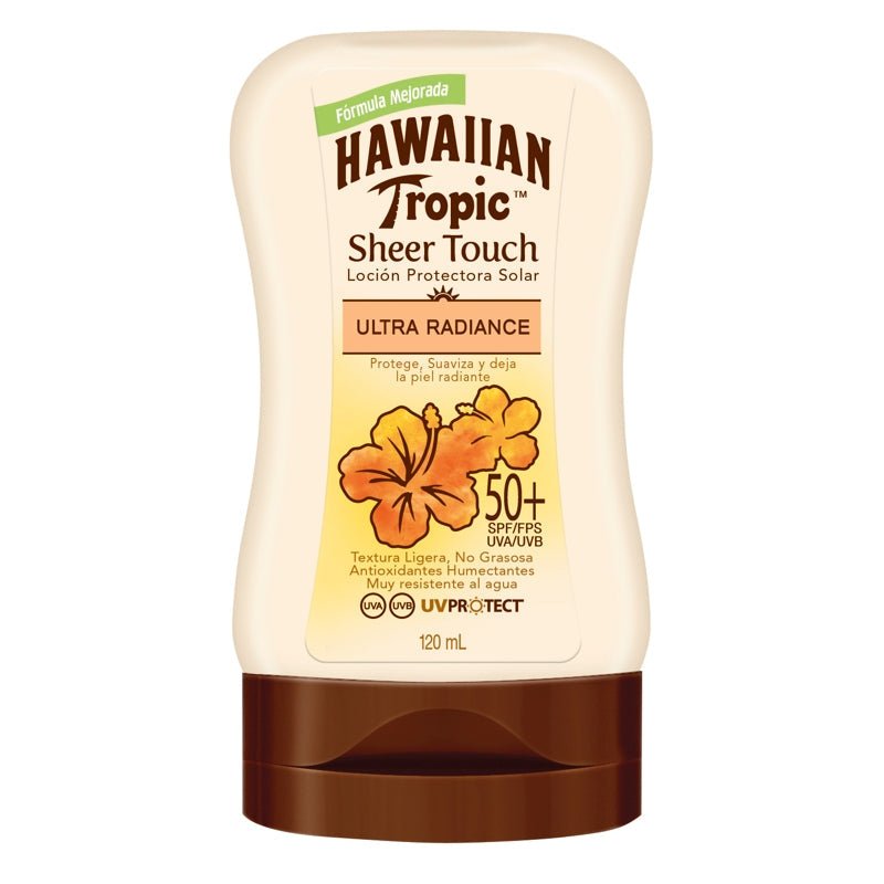 Hawaiian Tropic Sheer Touch Loción Protectora Solar Ultra Radiance SPF 50 - 120ml - Farmacias Arrocha