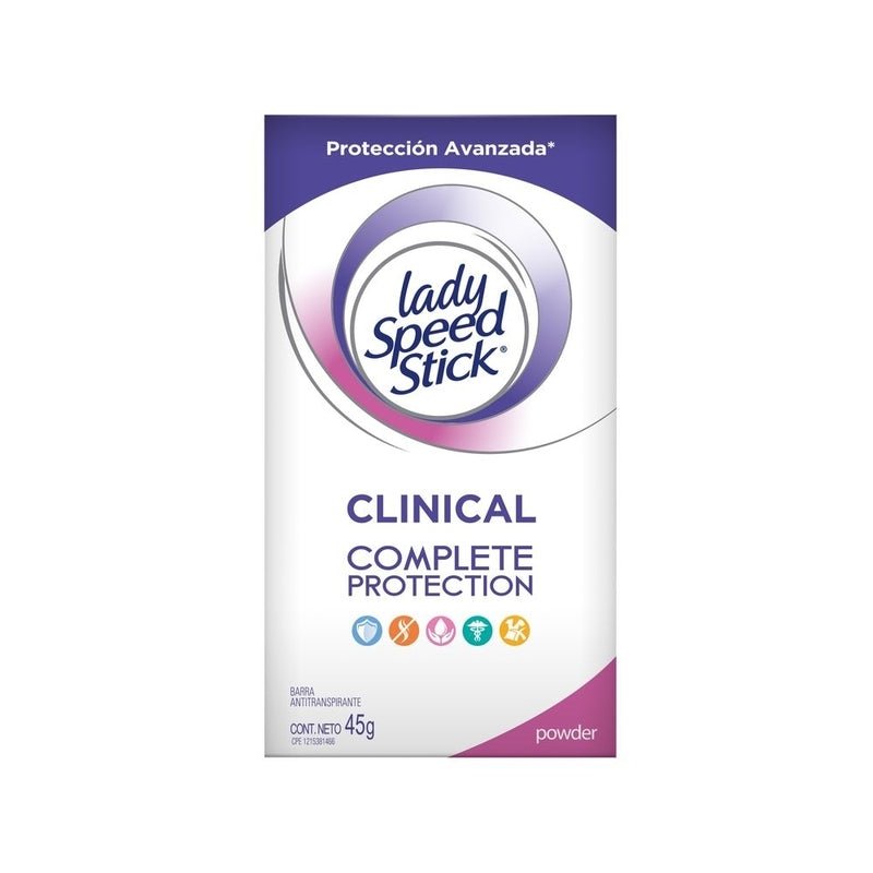 Desodorante Lady Speed Stick Clinical Complete Powder Barra 45 g - Farmacias Arrocha