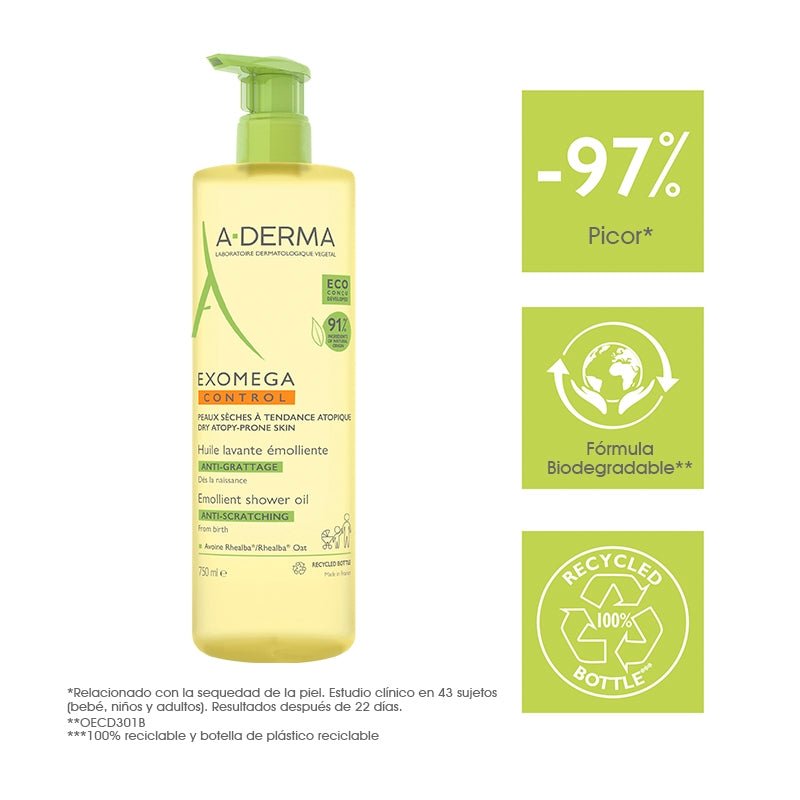 A-Derma Exomega Control Aceite Limpiador Emoliente 750Ml - Farmacias Arrocha