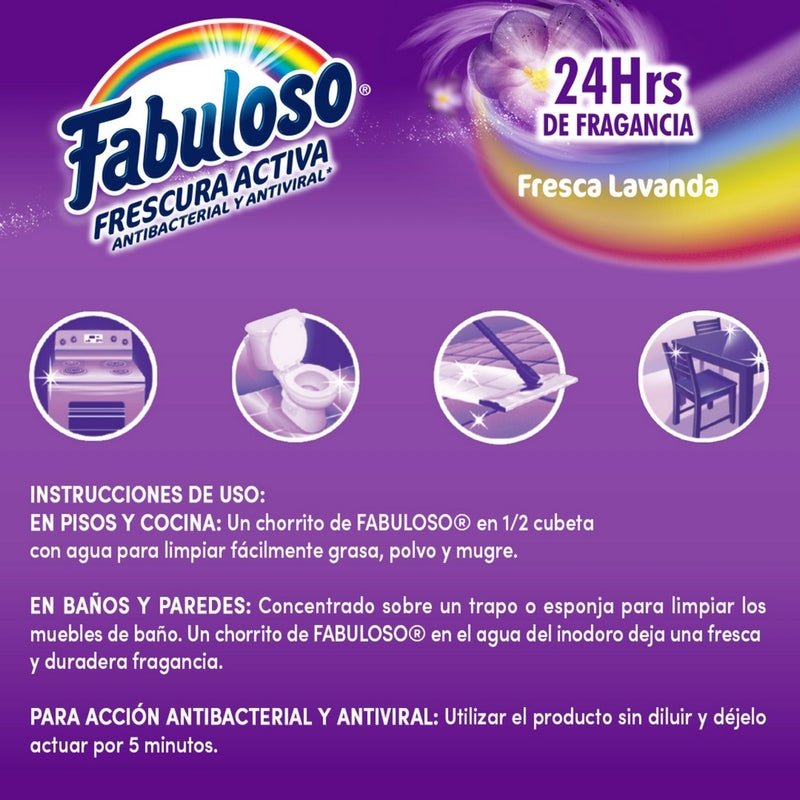 Desinfectante Multiusos Fabuloso Frescura Activa Antibacterial Lavanda 900 ml - Farmacias Arrocha