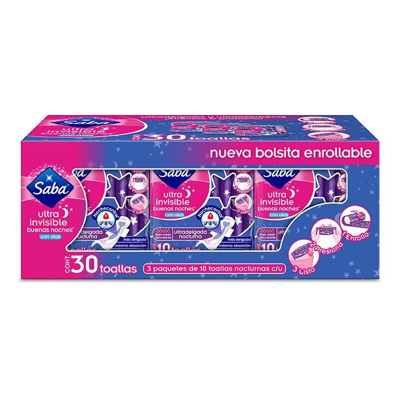 Saba Toalla Femenina Ultranocturna Con Alas 30´S - Farmacias Arrocha