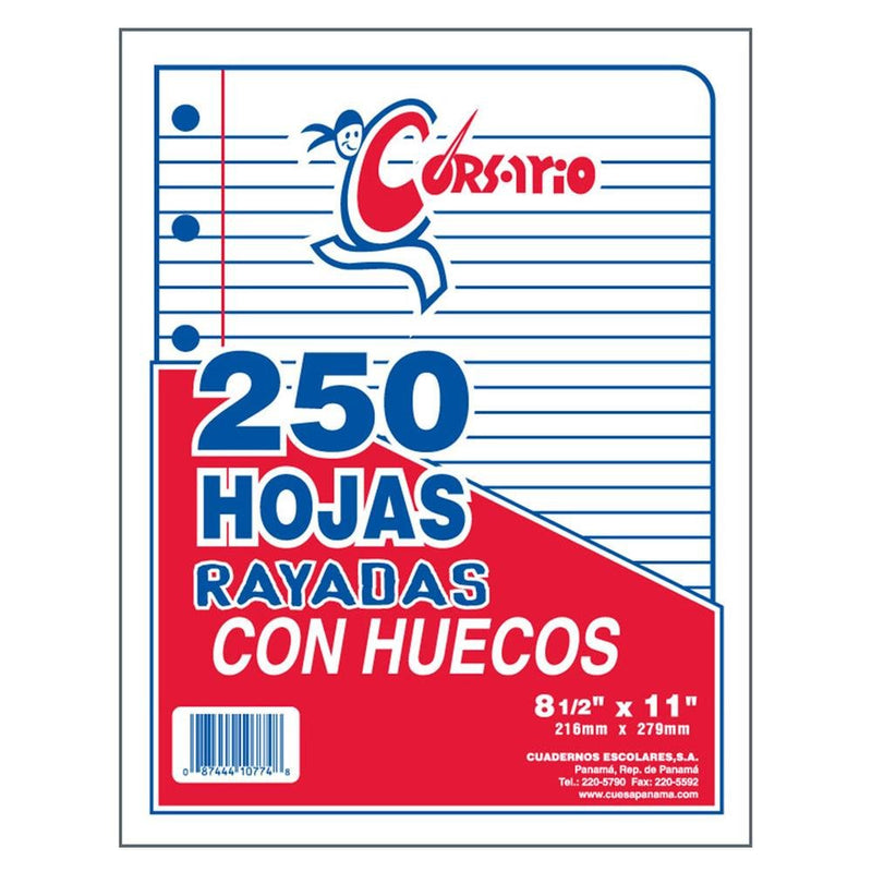 Corsario Papel Bond Rayado C-Hueco 8.5X11 250H (2 - Farmacias Arrocha