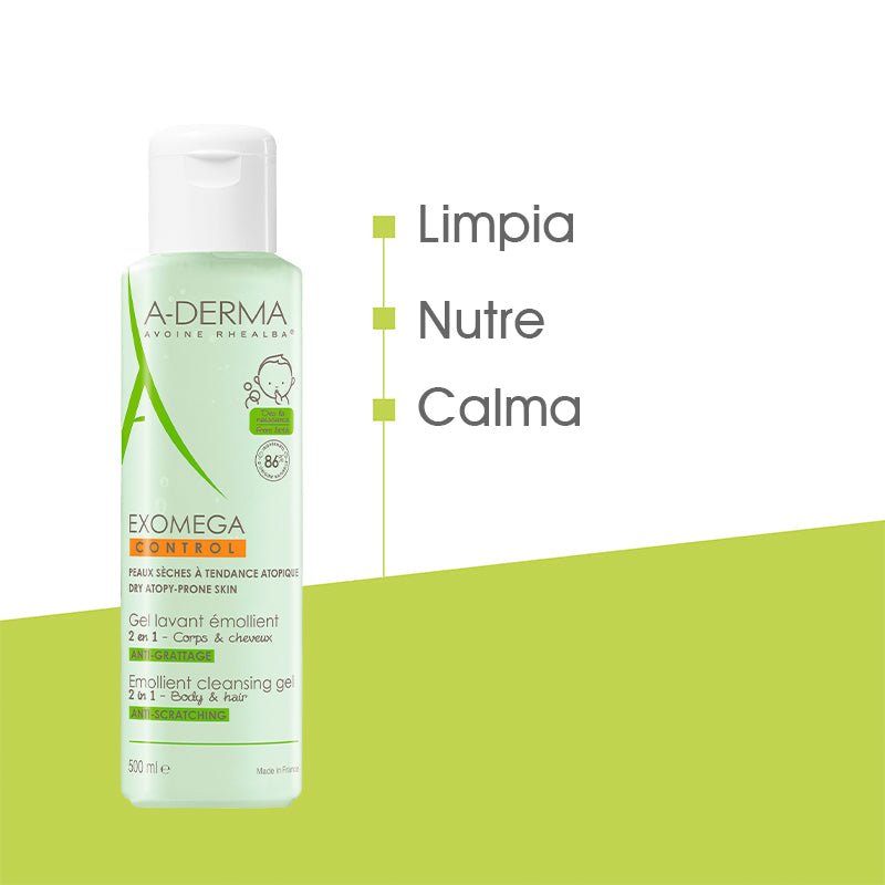 A-Derma Exomega Control Gel Emoliente 2 En 1 500Ml Higiene Del Cuero Cabelludo Y Cuerpo. (Pieles Secas/Atópicas)