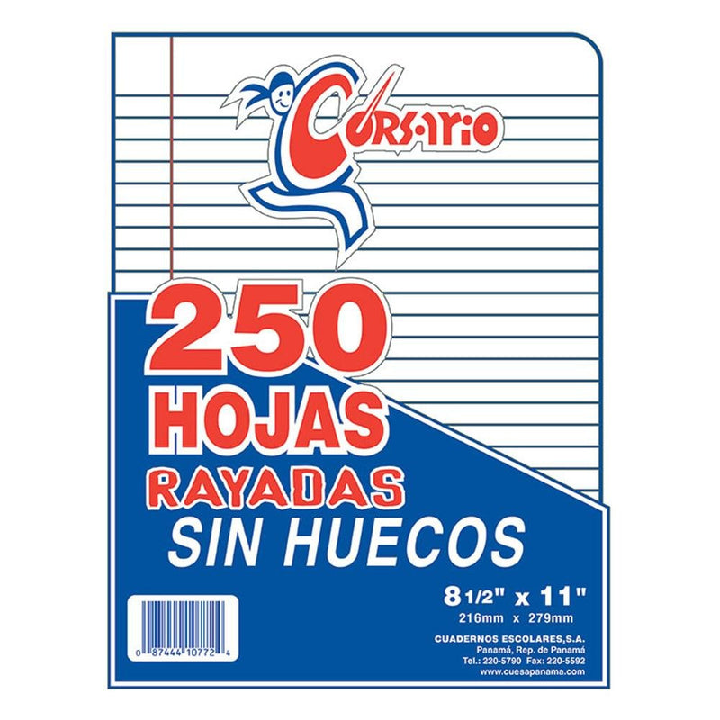Corsario Papel Bond Rayado S-Hueco 8.5X11 250H (2 - Farmacias Arrocha