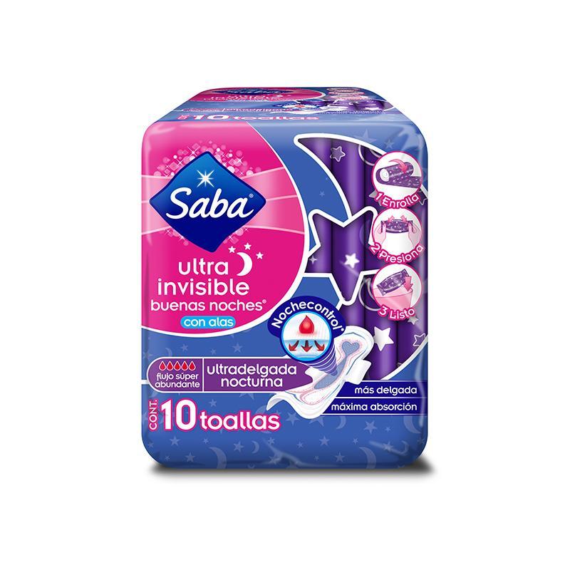 Saba Toalla Femenina Buenas Noches Ultradelgada Con Alas 10'S - Farmacias Arrocha