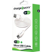 Chargeworx 6ft Micro USB Sync & Charge Cable, Blanco - Farmacias Arrocha