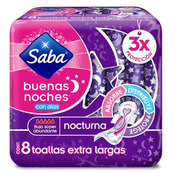 Saba Toalla Femenina Nocturna De 8 Ct C - Farmacias Arrocha