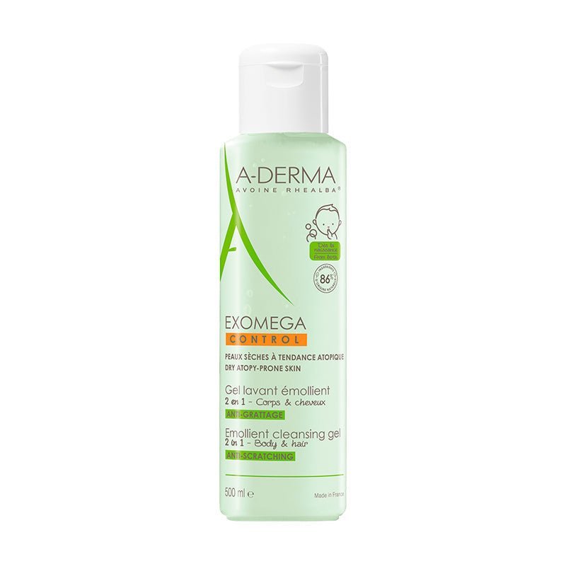 A-Derma Exomega Control Gel Emoliente 2 En 1 500Ml Higiene Del Cuero Cabelludo Y Cuerpo. (Pieles Secas/Atópicas)