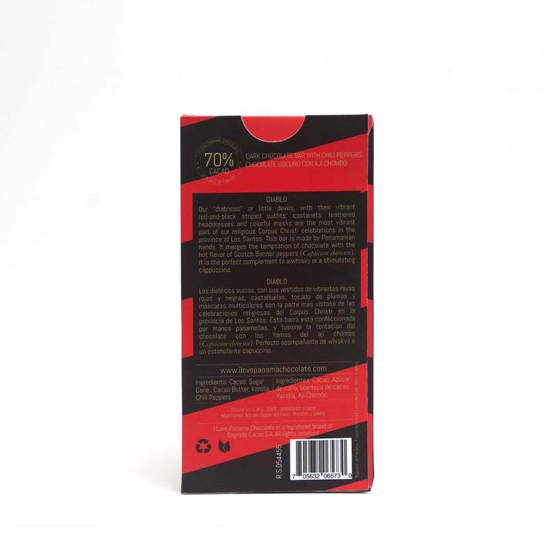 I Love Panama Chocolate DIABLO Chocolate Oscuro 70% Con Ají Chombo 100g - Farmacias Arrocha