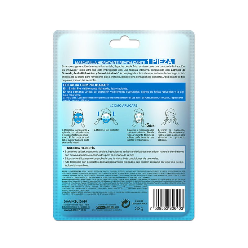 Garnier Skin Active Mascarilla en Tela Hydra Bomb Granada - Revitalizante - Farmacias Arrocha